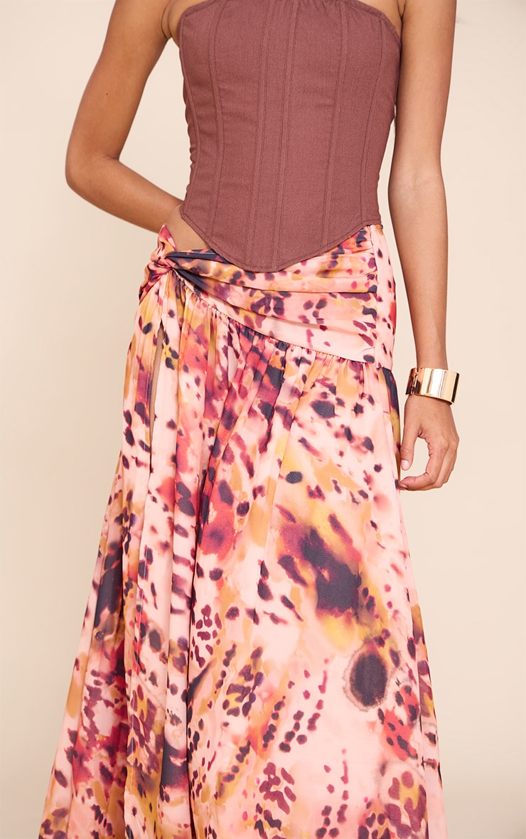 Multi Print Twist Front Thigh Split Maxi Skirt image 4
