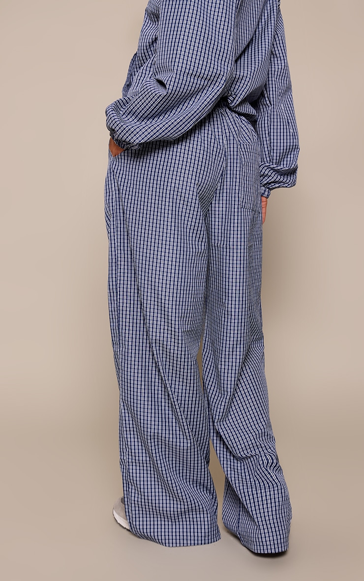 Navy Checked Print Drawstring Wide Leg Trouser image 3