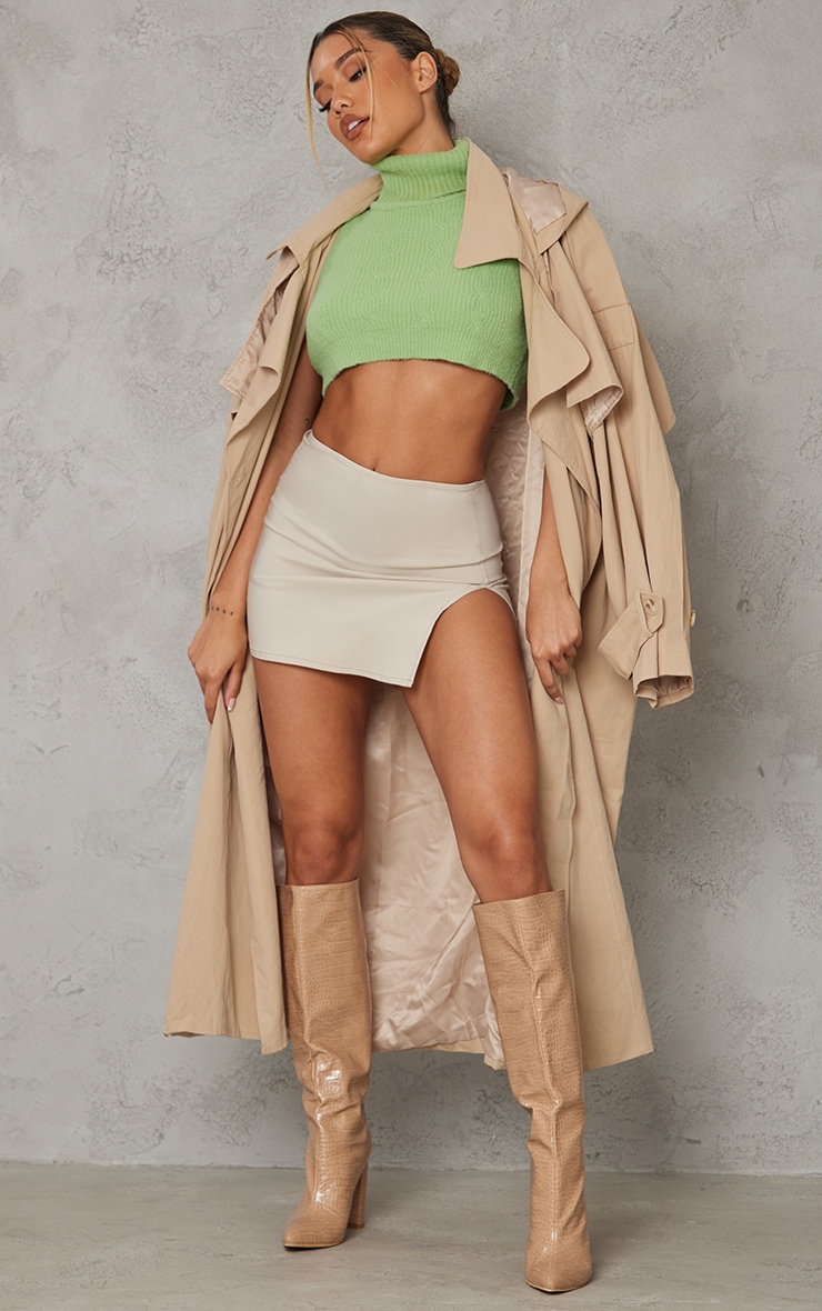 Stone Stretch Woven Contrast Seam Detail Micro Mini Skirt