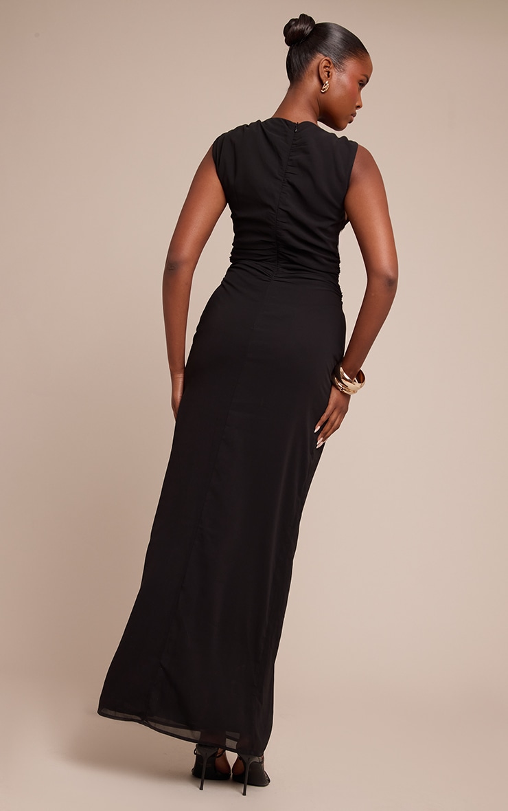 Black Chiffon Ruched Maxi Dress image 2