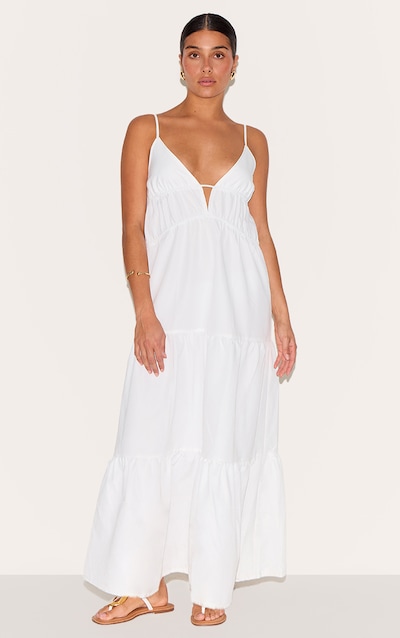 Petite White Strappy Tiered Maxi Dress