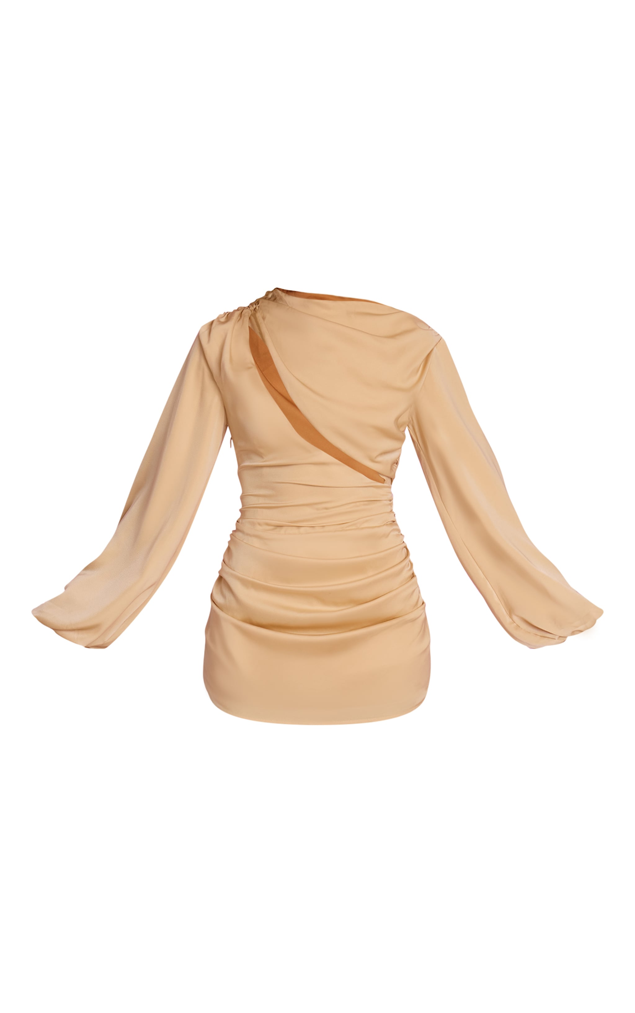 Mini robe moulante satinée dorée à manches longues et découpe image 5