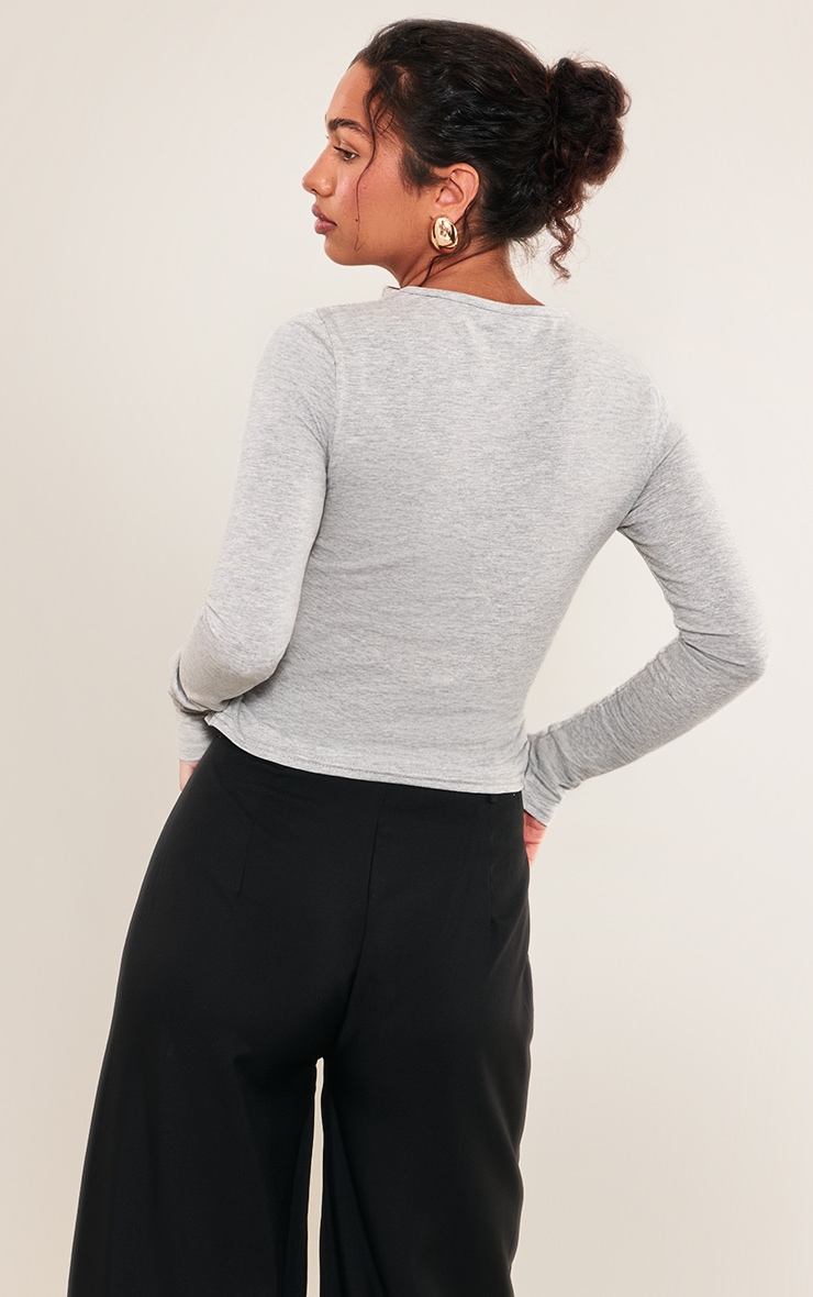 Grey Marl Cotton Crew Neck Long Sleeve Top image 2
