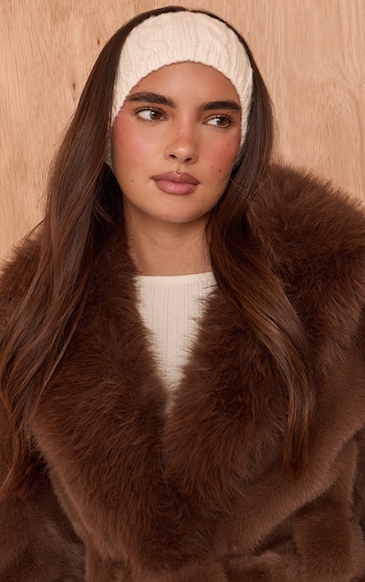 Bandeau en maille tricot torsadée crème