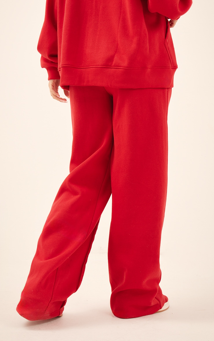 Red Oversized Wide Leg Seam Detail Track Pants image 3