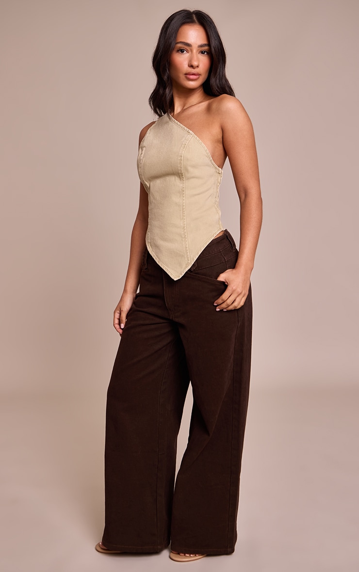 Petite Top asymétrique en jean kaki délavé image 3