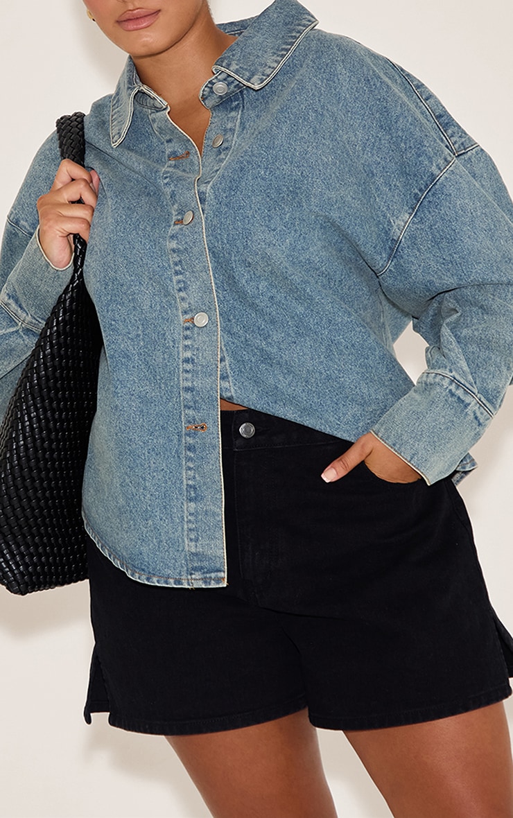 Plus Vintage Balloon Sleeve Denim Shirt image 4