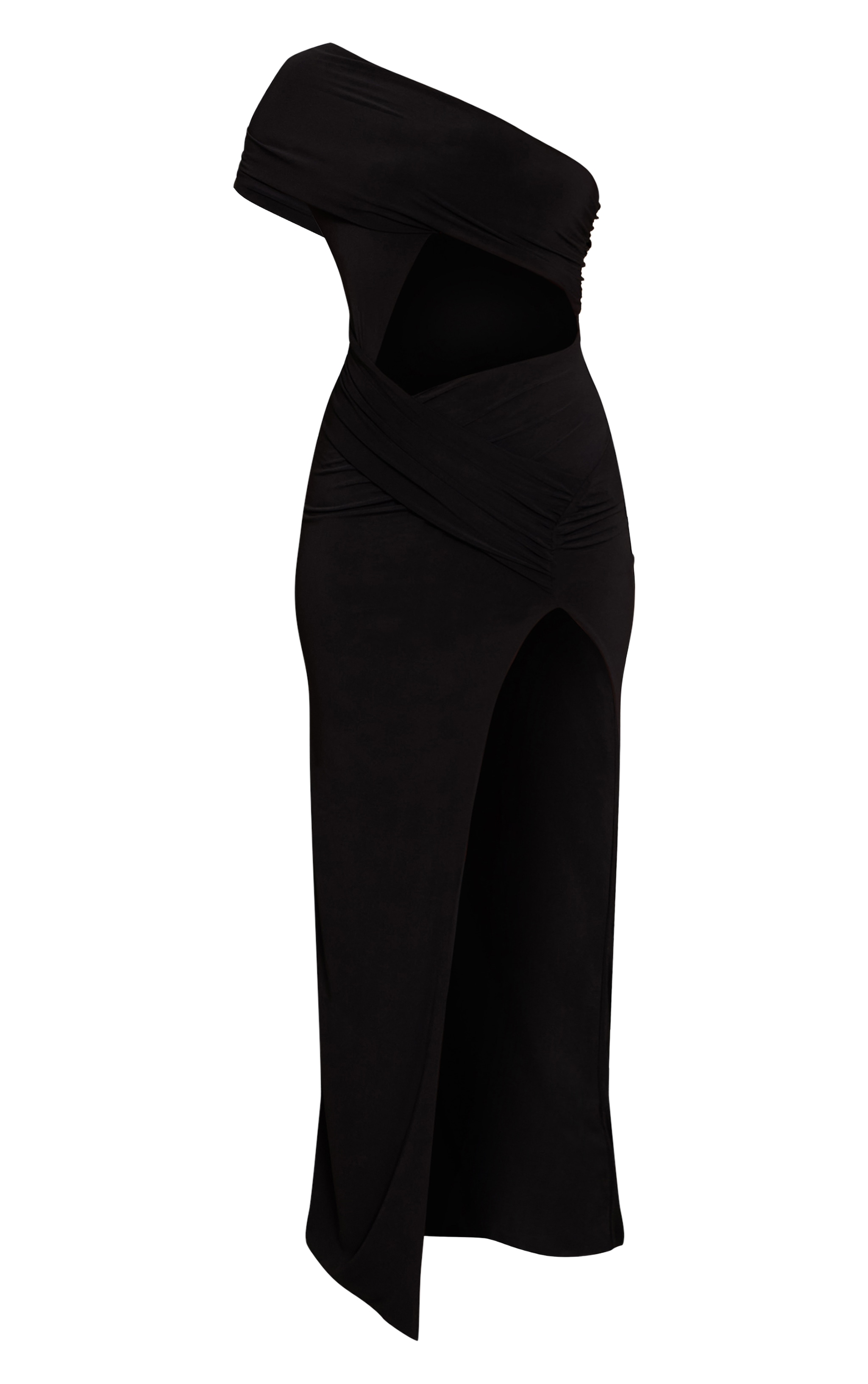 Robe longue moulante noire à découpe image 5