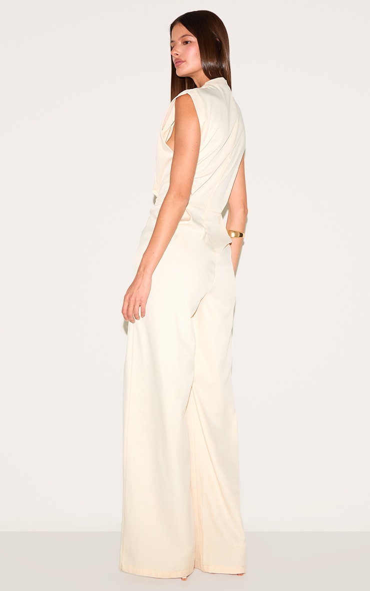 Almond Woven Cap Sleeve Wide Leg Jumpsuit image 2