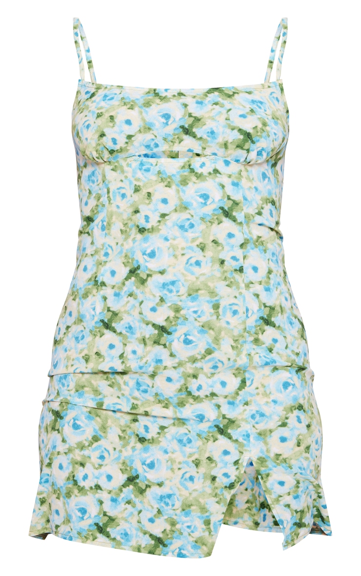 Green Floral Print Woven Cut Out Split Detail Bodycon Dress image 5