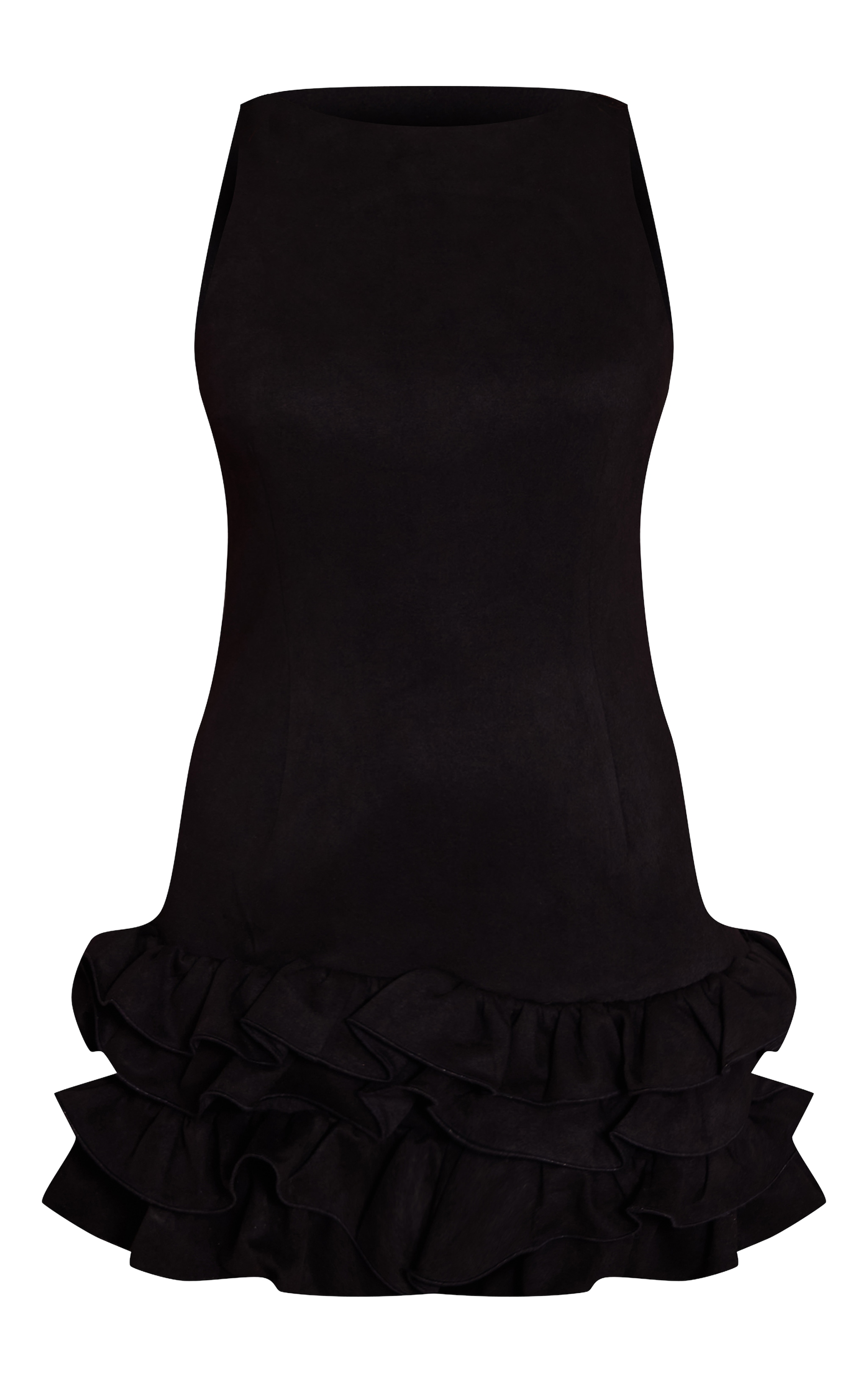 Robe droite en suédine noire à ourlet volanté image 5