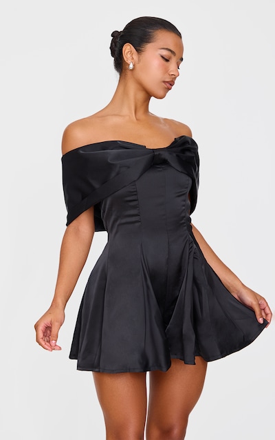 Combishort deluxe noir satiné à gros noeud