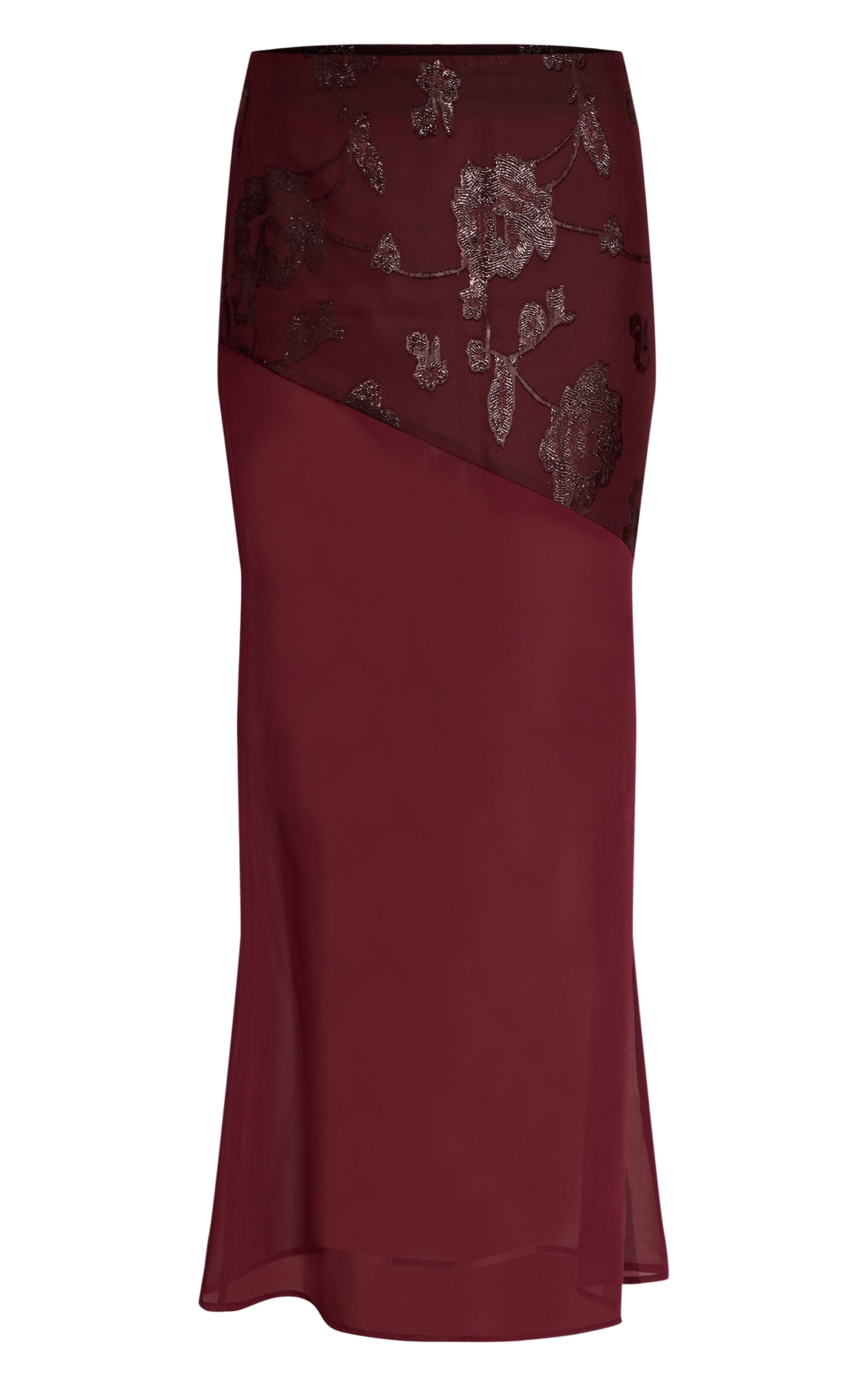 Wine Floral Glitter Chiffon Low Rise Maxi Skirt image 5