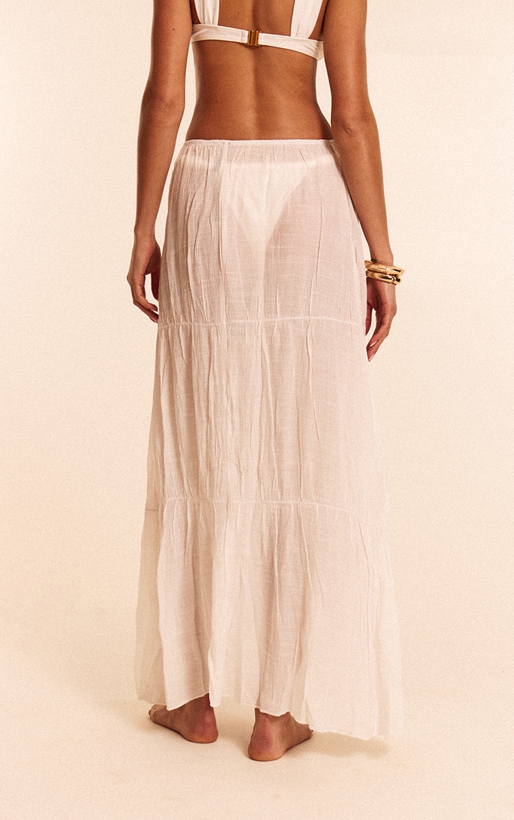 White Linen Look Tiered Maxi Beach Skirt image 3
