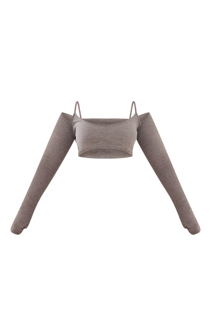 Shape Charcoal Rib Strap Cut Out Crop Top image 5