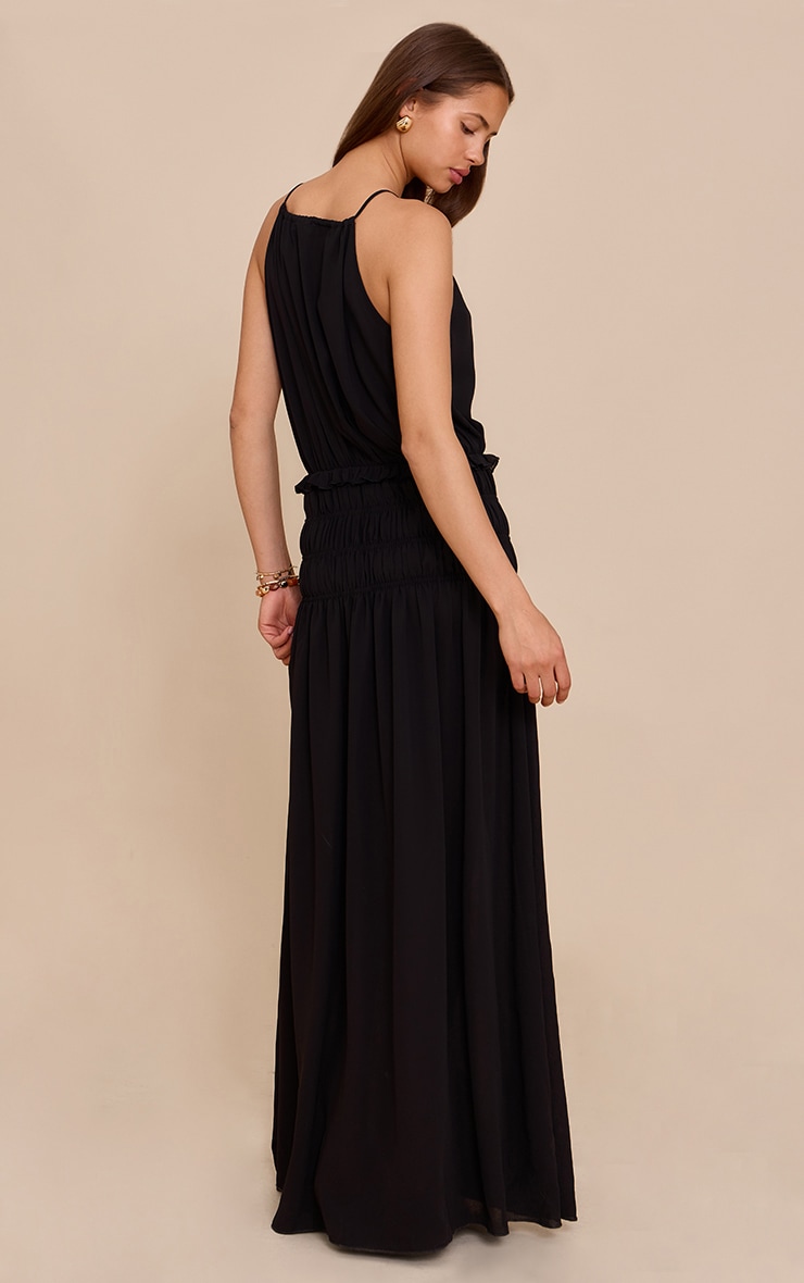 Black Chiffon Shirred Maxi Dress image 2
