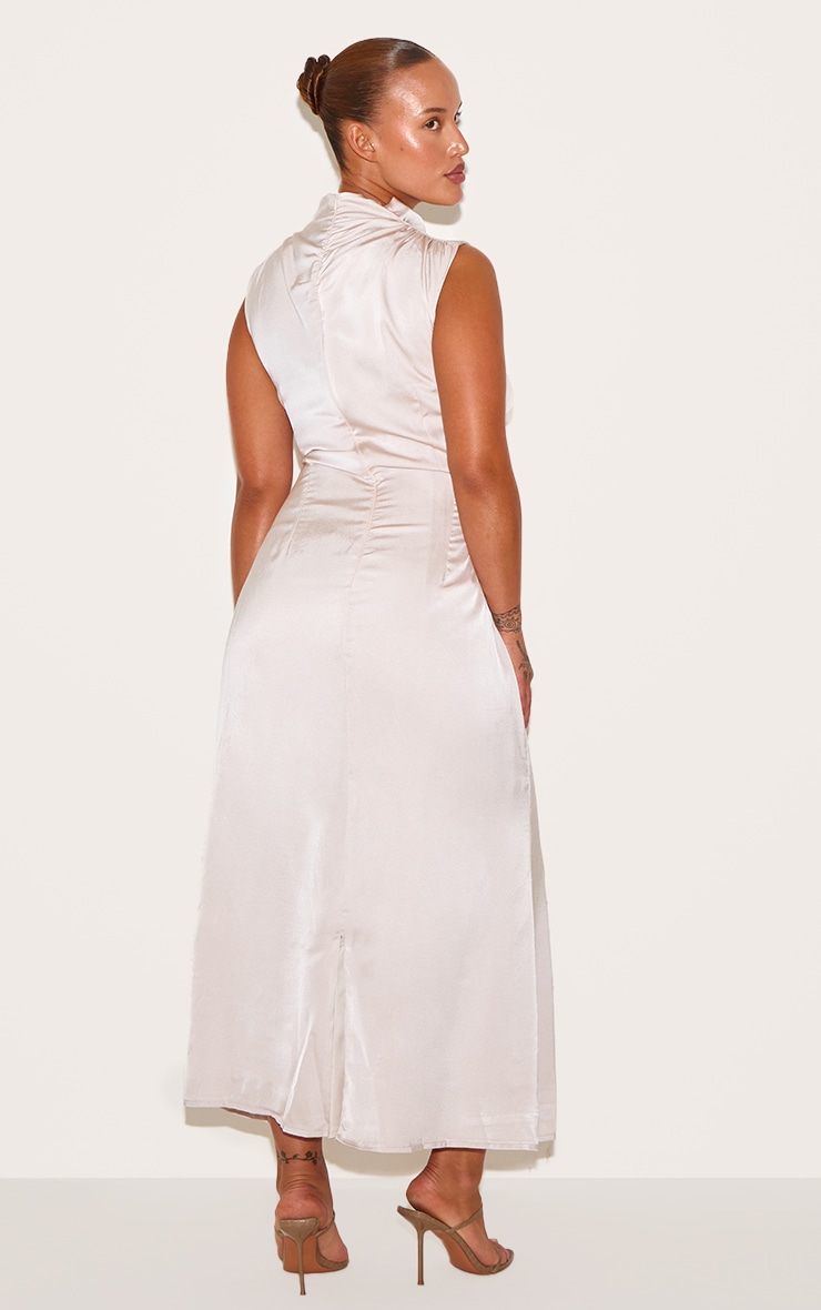 Plus Oyster Satin High Neck Midaxi Dress image 2