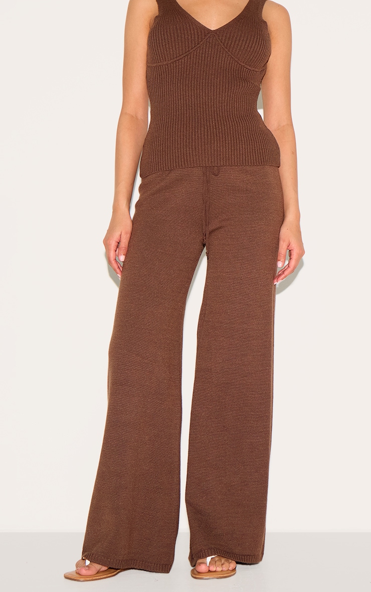 Petite Chocolate Knitted Straight Leg Pants image 1