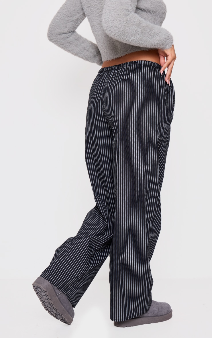 Petite Black Pinstripe Woven Drawstring Waist Low Rise Trousers image 3