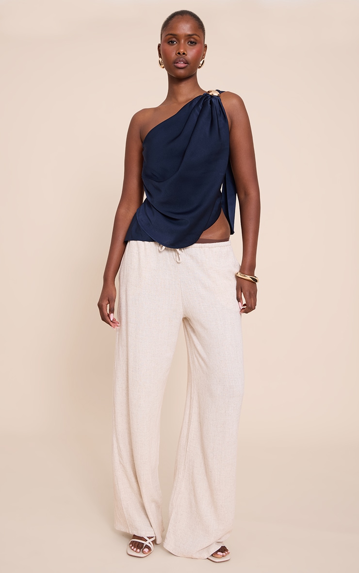 Navy Satin Drape Trim Detail Top image 3