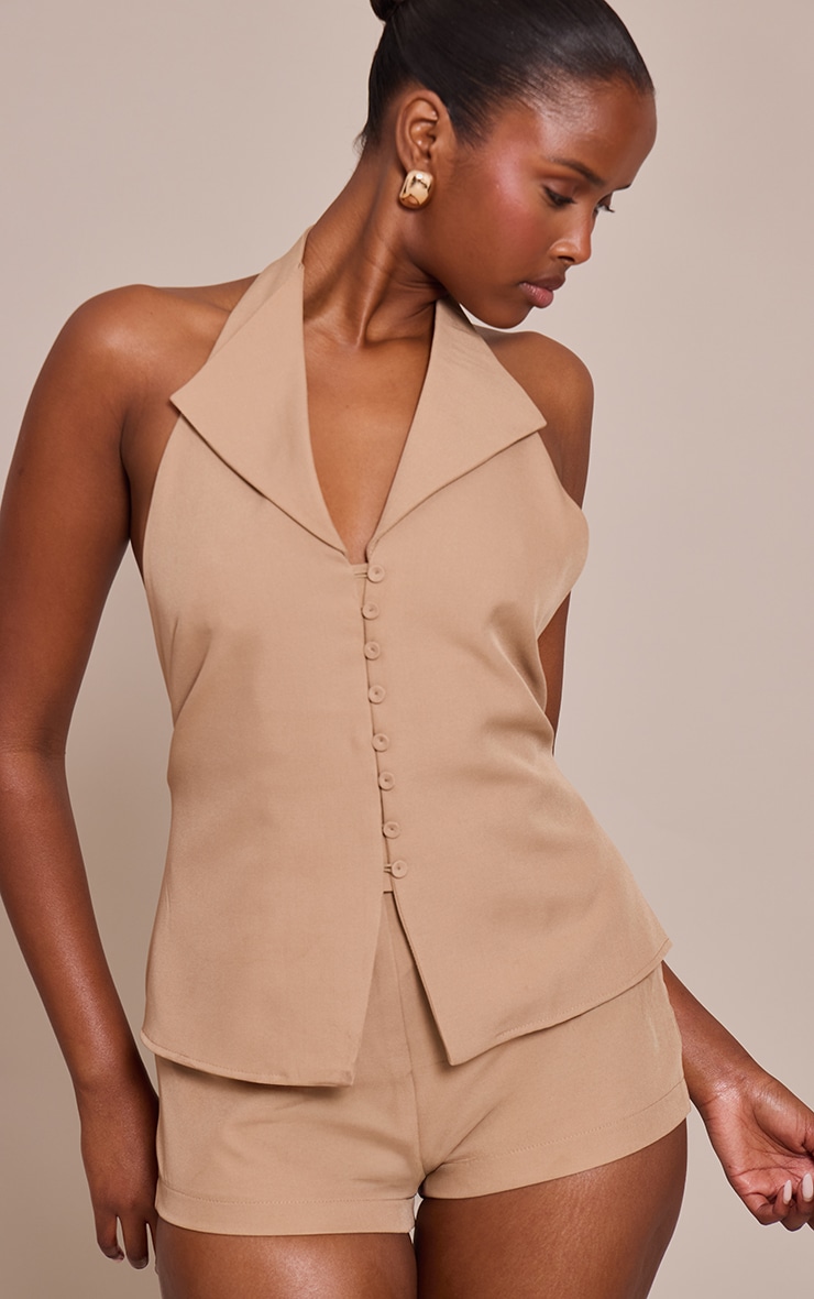 Mocha Collar Button Down Detail Romper image 1