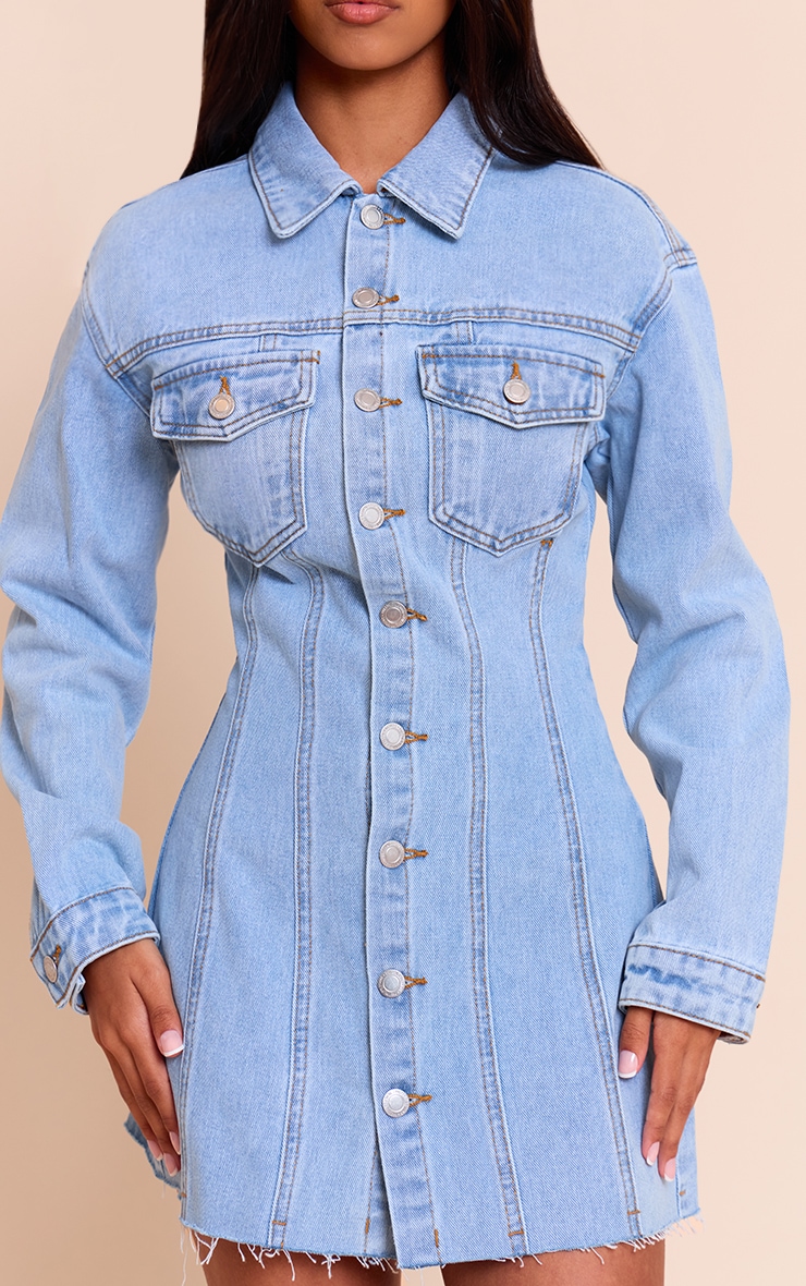 Petite Mini robe ajustée en jean bleu clair à manches longues image 4