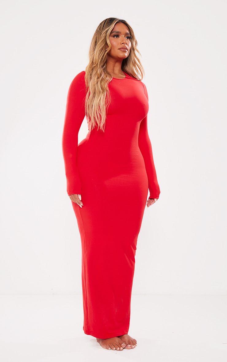 Shape Red Sculpted Long Sleeve Maxi Dress image 3