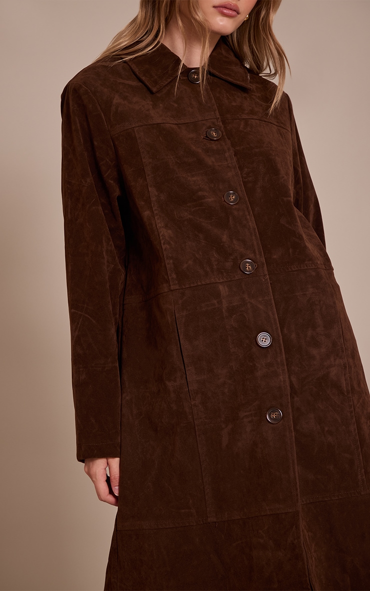 Chocolate Suede Longline Button Coat