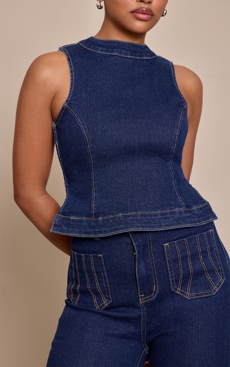 Petite Top en jean indigo à dos nu image 4