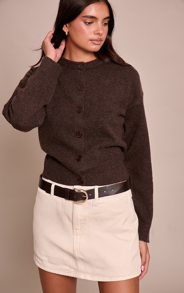 Chocolate Crew Neck Knit Cardigan