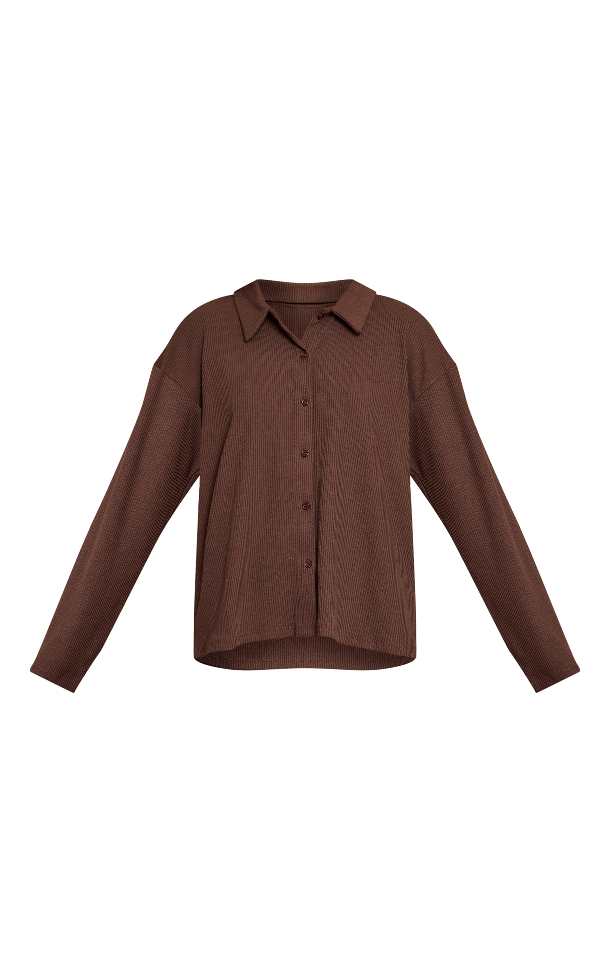 Dark Brown Heavy Rib Long Sleeve Collared Shirt image 5
