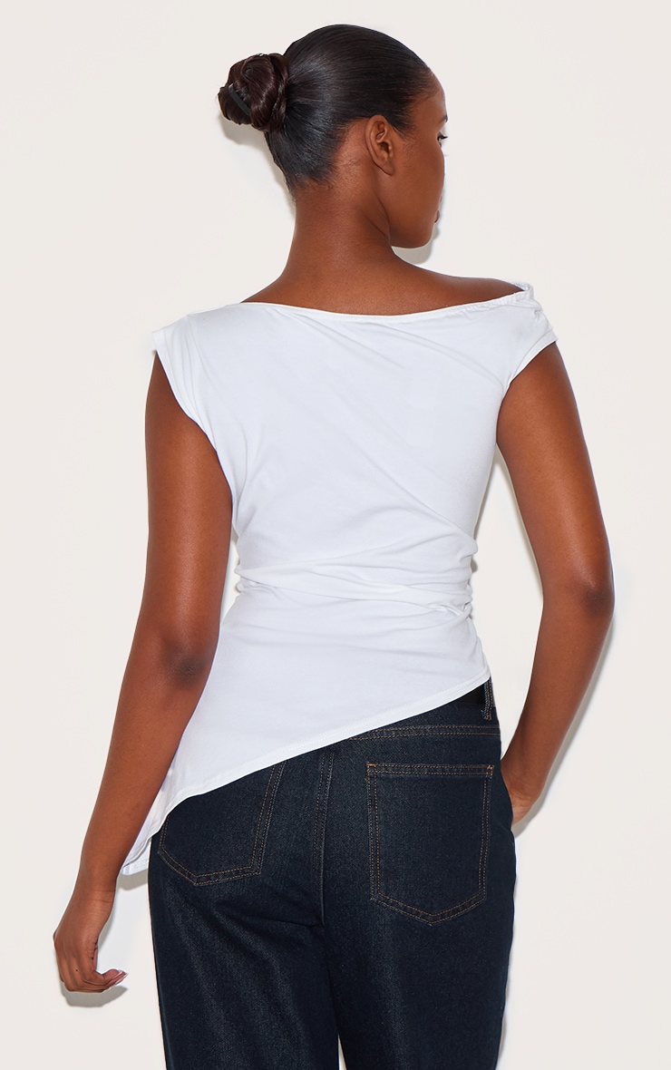 White Asymmetric Shoulder Extreme Longline Top image 2