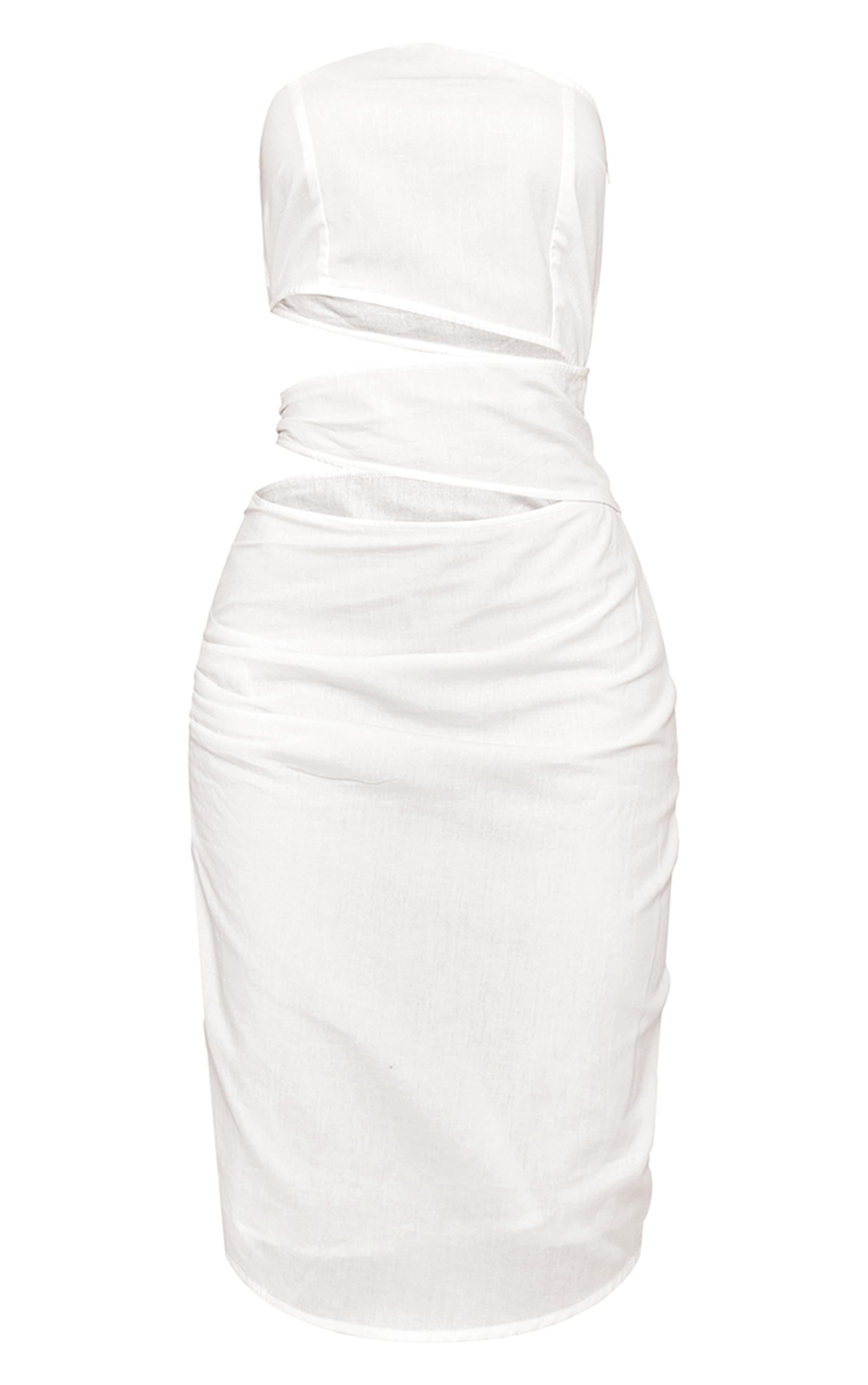 White Linen Look One Shoulder Cut Out Midi Dress image 1