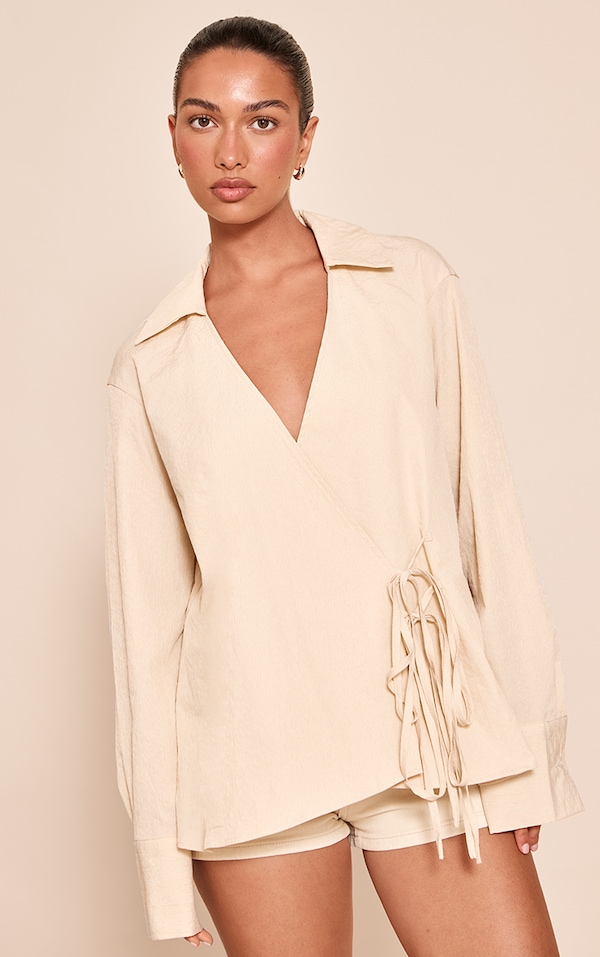 Stone Textured Wrap Tie Shirt