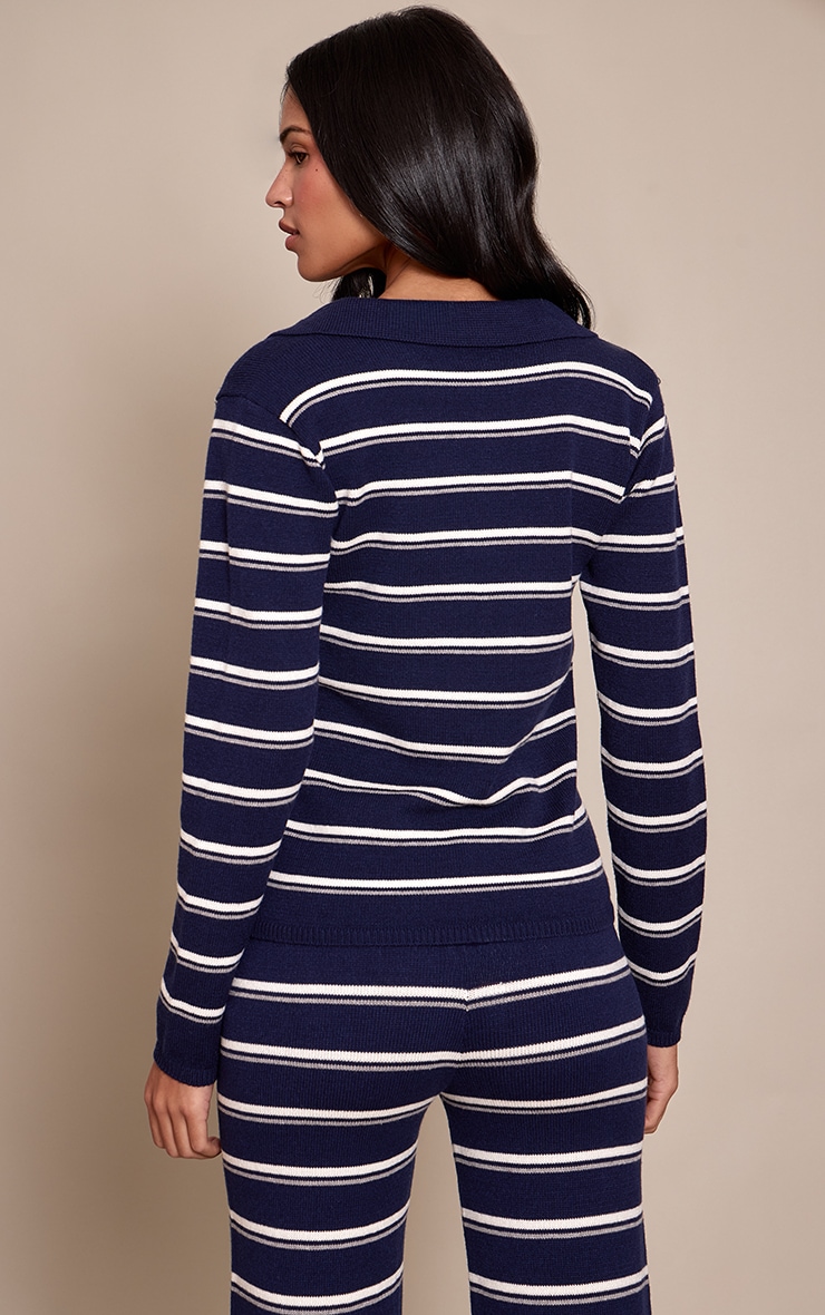 Tall Navy Striped Compact Knit Rugby Style Sweater image 2