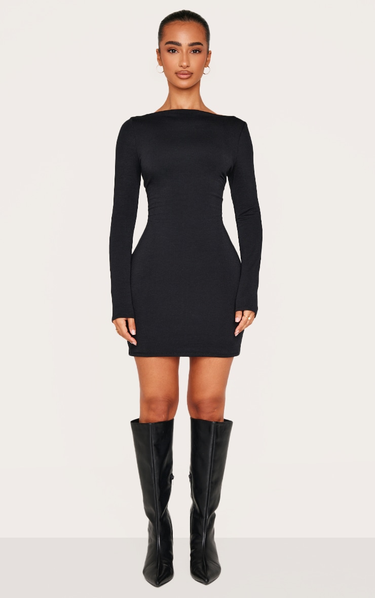 Petite Robe à manches longues en jersey noir et col bateau image 3
