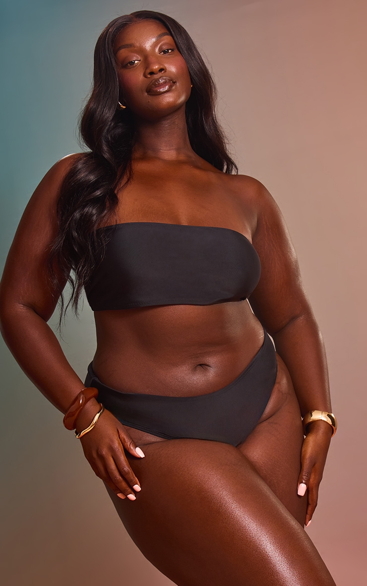 Plus Black Mix & Match High Waisted High Leg Bikini Bottoms image 3