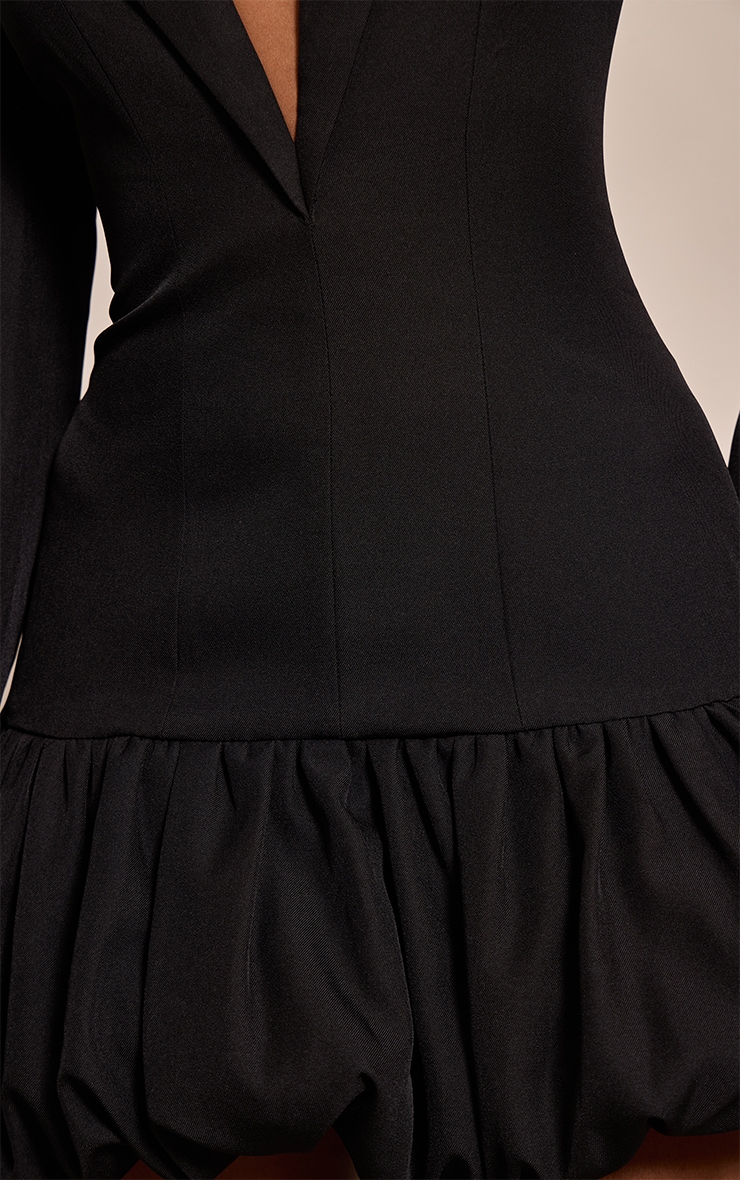 Black Plunge Puff Hem Blazer Dress image 4