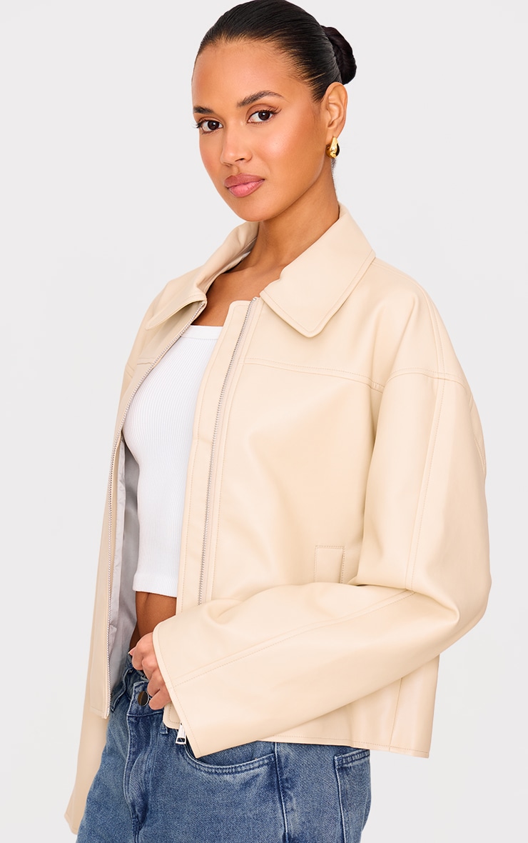 Cream Zip Through PU Jacket image 4