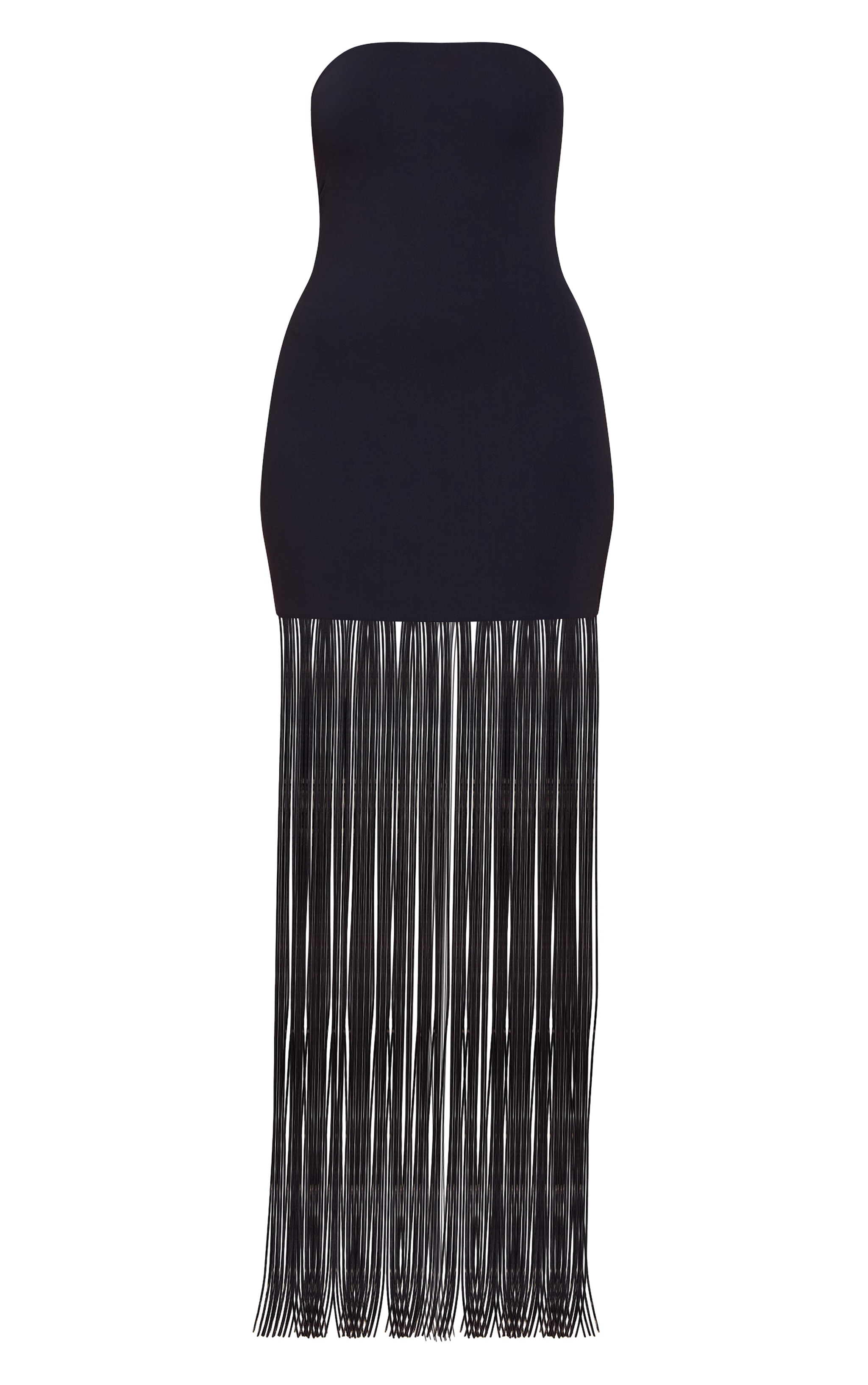 Black Soft Touch Bandeau Fringe Maxi Dress image 5