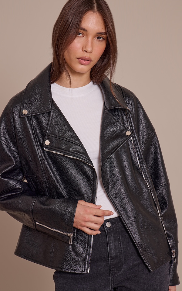 Veste motard oversize en PU noir