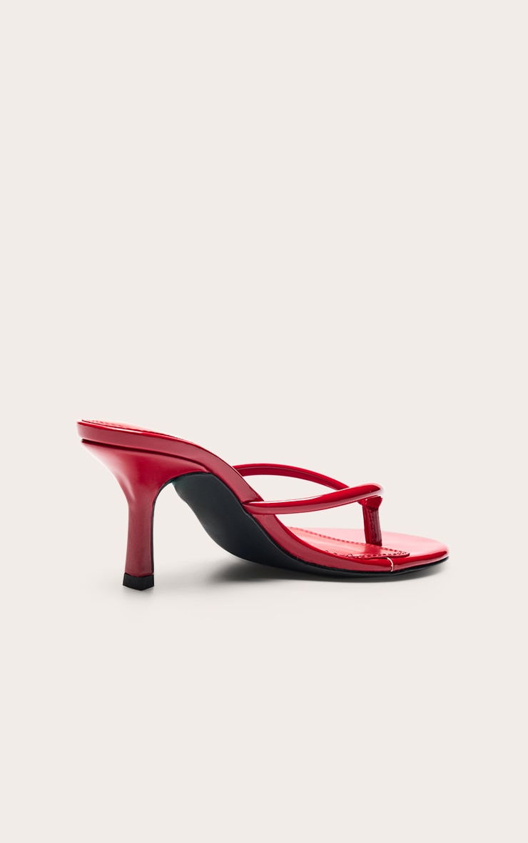 Red Patent PU Round Toe Thong Mid Heeled Mules image 4