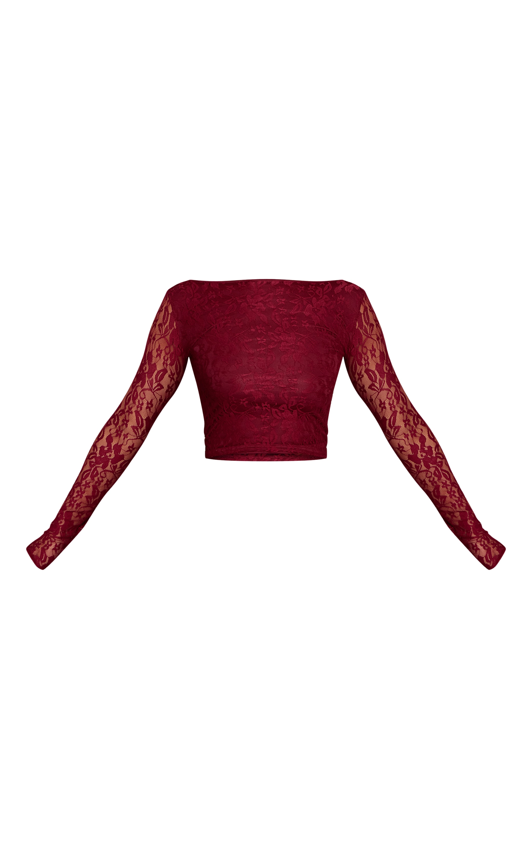 Wine Lace Scoop Back Long Sleeve Top image 5