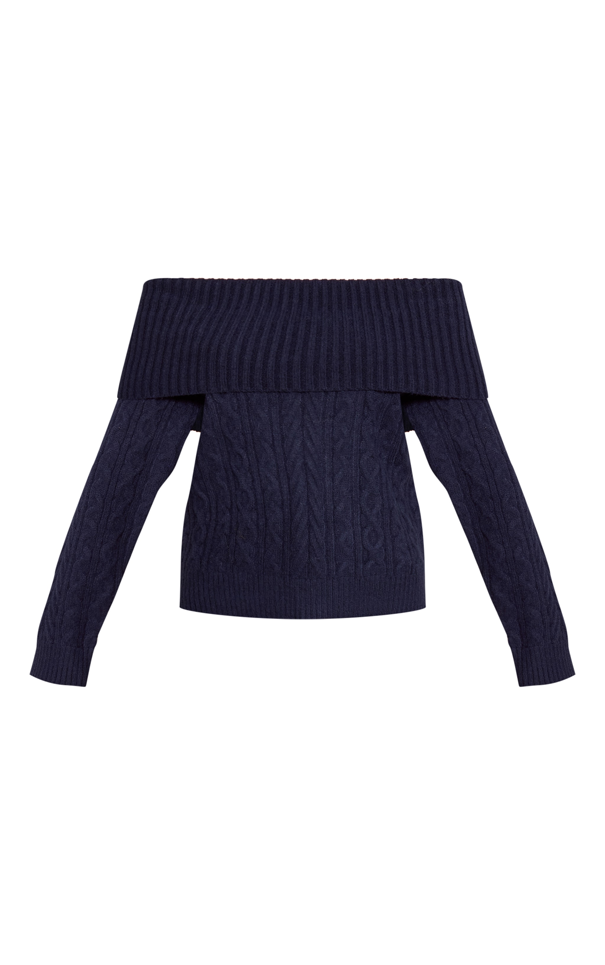 Navy Cable Knit Bardot Sweater image 5