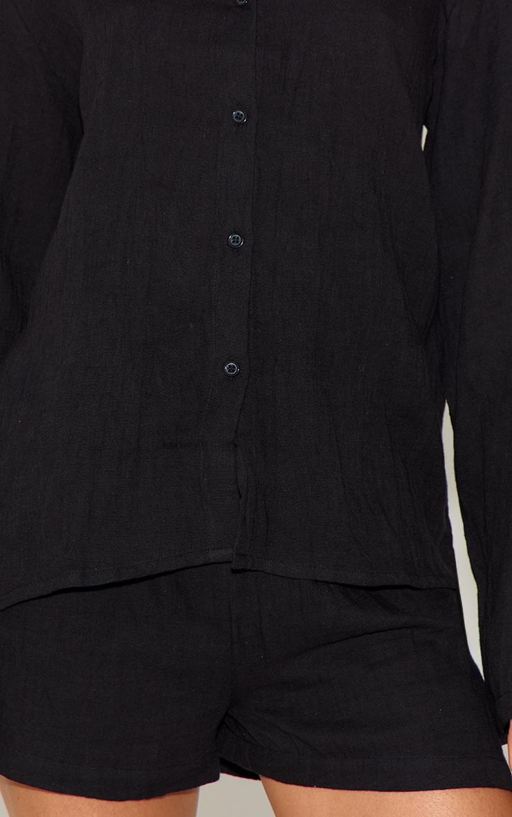 Black Cheesecloth Long Sleeve Short Pj Set image 4