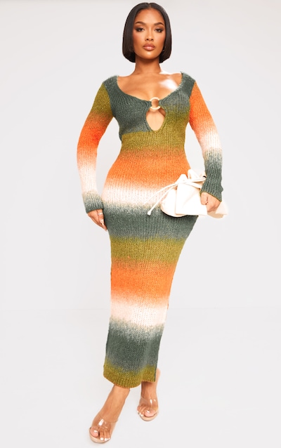 Shape Robe longue en maille tricot orange dégradée décolletée à anneau et manches longues