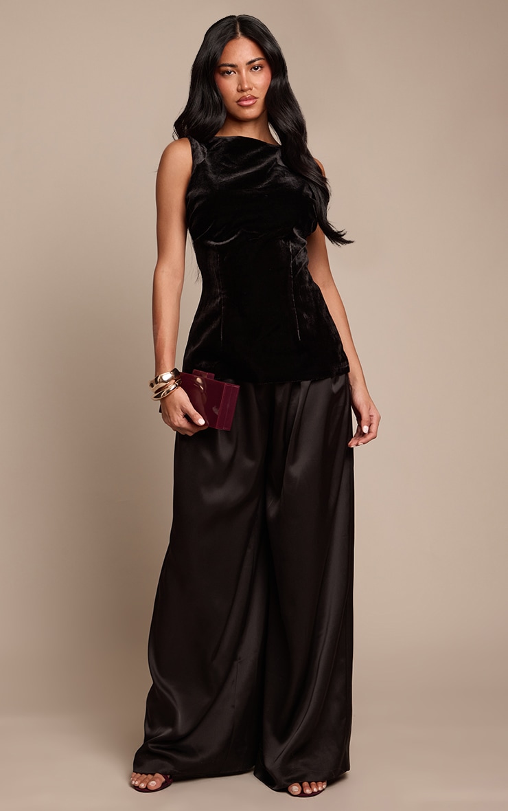 Black Velvet Boatneck Fitted Top image 3