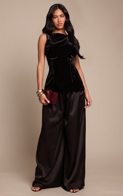 Black Velvet Boatneck Fitted Top