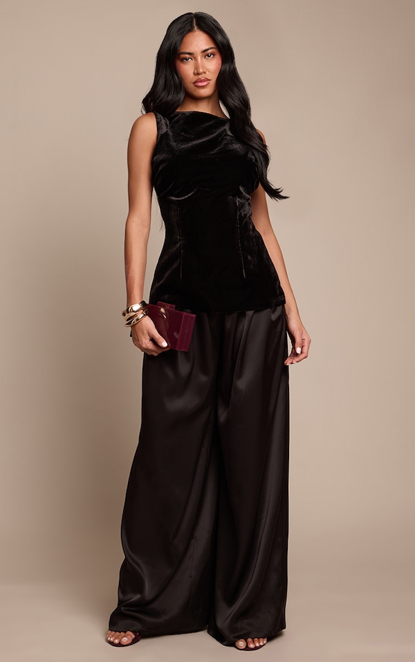 Black Velvet Boatneck Fitted Top 