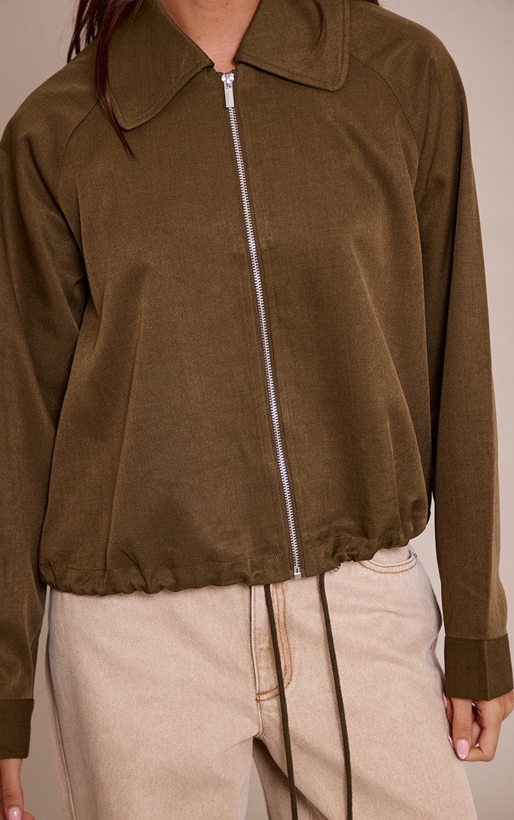 Khaki Utility Style Draw Cord Bomber Jacket image 4